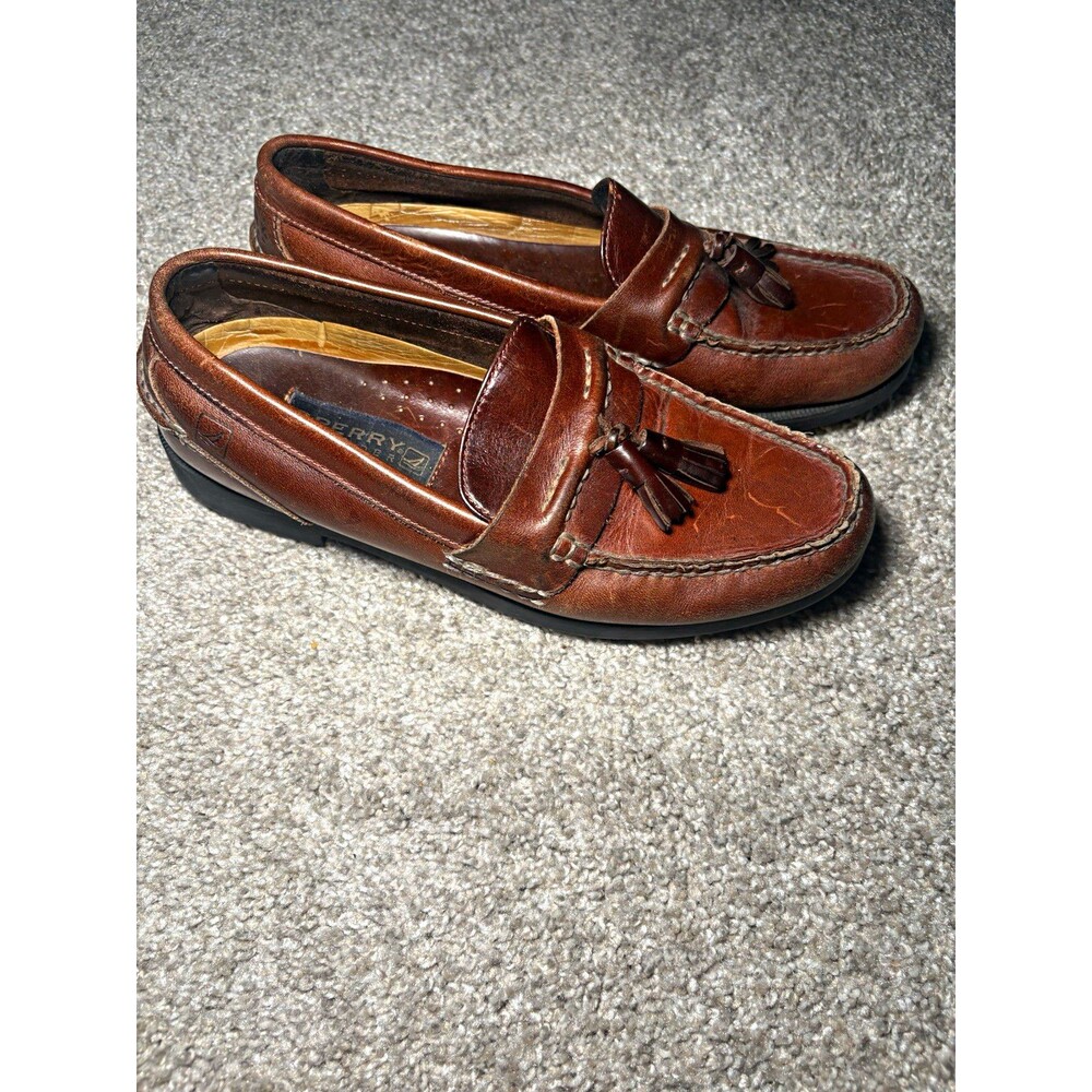 VTG Sperry Top-Sider Men's Brown Leather Tassel Slip-On Loafers US 8 M 0673483